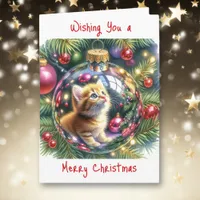 Reflection of Kitten in a Christmas Ornament Card