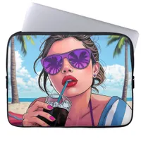 Purple Bikini, Sunglasses and Bandana Woman  Laptop Sleeve