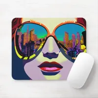 Abstract Woman in Sunglasses with City Reflection  Mouse Pad