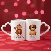 Enchanting Monkey 猴 Dog 狗 Chinese Zodiac Coffee Mug Set