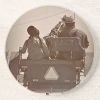 Father and Daughter Amish Horse and Buggy Drink Coaster