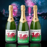 Happy St. David's Day Red Dragon Welsh Flag Sparkling Wine Label