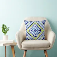 Mediterranean Blue Neon Mosaic-Hand-Painted Throw Pillow