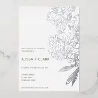 Simple Elegant Modern Floral Wedding  Foil Invitation