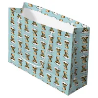 Cute Teddy Bear Blue Bow Tie Blue Background Large Gift Bag