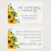 In Loving Memory Sunflower Remembrance Card