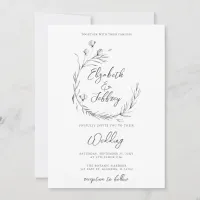 Rustic Elegant Floral Sketch Wedding Invitation