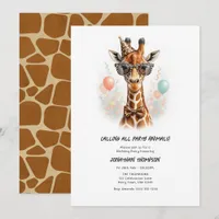 Party Animals Funny Giraffe Kids Birthday Party Invitation