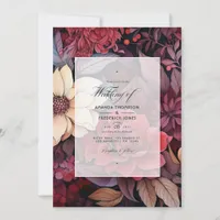 Scarlet, Dark Brown & Deep Burgundy Floral Wedding Invitation
