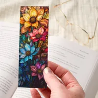 Stained Glass Style Yellow Blue Flowers Two-sided Bookmarks