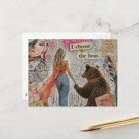 Woman Who Chooses The Bear mixed media collage Postcard