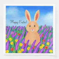 Cute Easter bunny in the flowers Paper Dinner Napkins