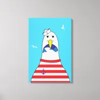 Funny Cartoon Seagull Bird Kids Beach Themed Canvas Print