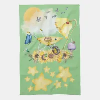 Cute Watercolor Cottagecore Yellow on green | Kitchen Towel