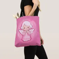 Christmas Angel Pink And Gray Shopping Tote Bag