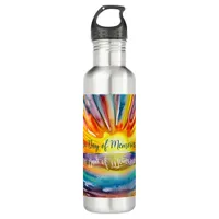 Quote Colorful Sunset over the Water Watercolor   Stainless Steel Water Bottle