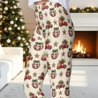 Vintage Red Truck Plaid Ornaments Christmas Leggings