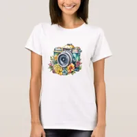 Vintage Camera in Flowers Watercolor T-Shirt