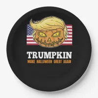 Trumpkin Halloween Pumpkin With Flag Scary Design  Paper Plates