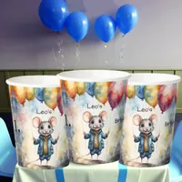 Cute mouse with colorful balloons, personalizable  paper cups