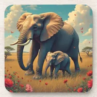 A Sweet Sentimental Mama and Baby Elephant Beverage Coaster