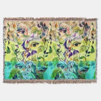 Handpainted Elegant Feminine Eyes Colorful Leaves  Throw Blanket