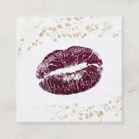 *~* White Makeup Burgundy Lips Gold Confetti Square Business Card