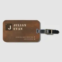 Rustic Brown Copper Monogram Bold Typography Luggage Tag