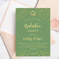 Sage green gold stars graduation party modern year invitation