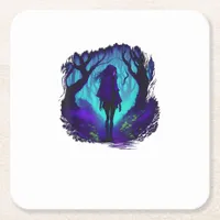 Fey Gothic Emo Goblincore Aesthetic  Forest Graphi Square Paper Coaster
