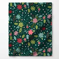 Festive Botanical Christmas Green Floral Pattern Fabric