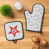 American Tri-Colored Patriotic Stars Oven Mitt & Pot Holder Set