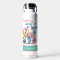 Trendy 'Painting Makes Me Happy' Water Bottle