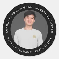 Congrats Grad Name Photo Year Black Graduation Classic Round Sticker