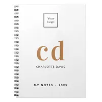 Logo white gold monogram initials business notebook