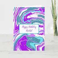 Personalized Purple and Teal Marble Birthday  Card