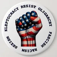 Large Resist Fist Political Democrat Anti Trump  Button