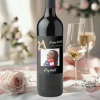 21st Birthday black gold photo Wine Label