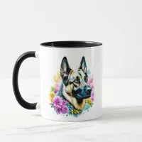 German Shepherd Mom Pink and Yellow Flowers Mug