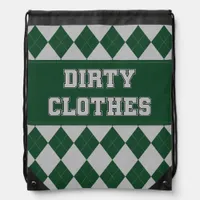 Dirty Clothes Green Grey Argyle College Laundry Drawstring Bag