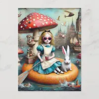 Alice and the White Rabbit collage art Postcard