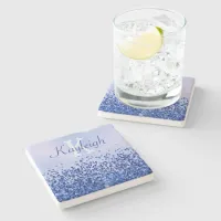 Simple Blue Brushed Metal and Glitter Monogram | Stone Coaster