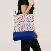 Rainbow Colors Watercolor Style Hearts Color Block Tote Bag