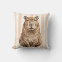 Watercolor Capybara Wildlife Portrait Throw Pillow