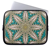 Modern Teal Geometric Flower Personalizable Laptop Sleeve