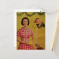 Cheerful 1950s era Christmas Lady Postcard
