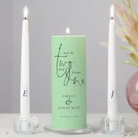 Romantic Quote Names Date Initial Celadon Green Unity Candle Set