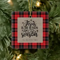 Jesus is the Reason for the Season Buffalo Plaid Ceramic Ornament