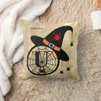 Monogram U Halloween Sky Witch Spiders Name Throw Pillow