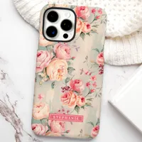 Pink and Peach Custom Name Floral  iPhone 16 Pro Max Case